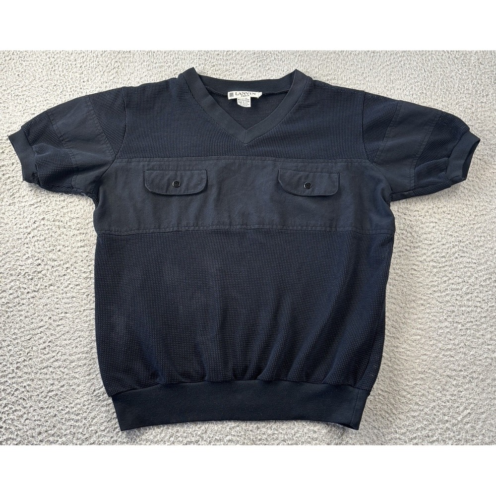 Vintage Lanvin Paris Mesh Polo Shirt Mens Large Black Pockets